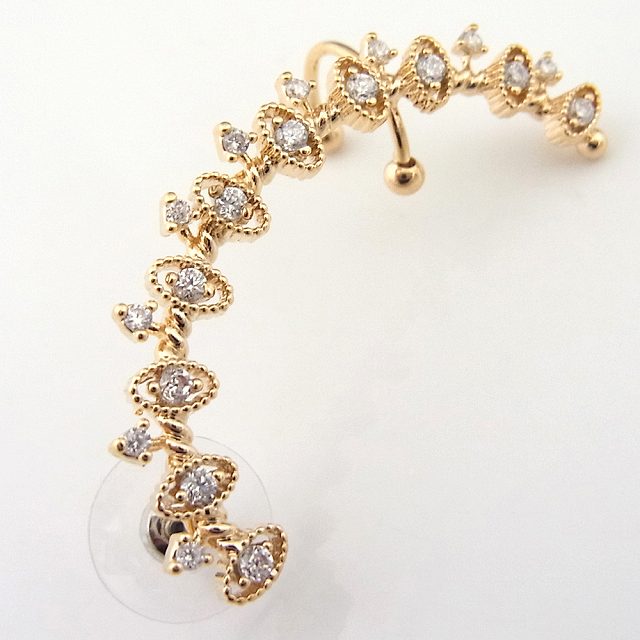 イヤーカフ ピアス 2点止めロングタイプ ジルコン 右耳用 ゴールド シルバー カラー【イヤカフ レディース Ladies SALE セール アクセサリー アク...