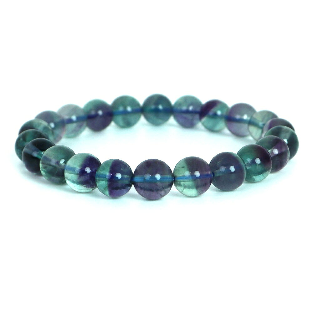 【サイズ】 ・玉サイズ 9mm ・腕回りサイズ17cm ・重さ27.9g ＊複数在庫のため若干の誤差が生じます 【商品説明】 フローライトはカラーバリエーションも多くブルー、グリーン、パープル、などカラフルなグラデーションの色彩を持つ天然石となります 炎の中に破片を投じるとぱちぱちと音を立てて蛍光を発して飛び交うことから 和名では「蛍石（ほたるいし）」といわれております フローライトの語源はラテン語で「fluo・水の流れ」を意味する言葉に由来しています 主な産地は中国、オーストラリア、メキシコ、カナダなどになります フローライトは石自体の硬度は低く、紫外線などに弱いので取り扱いはご注意ください 優しい色合いでアクセサリーなどには人気の高い天然石となります 【パワーストーンとして】 フローライトは心身の安定をはかり 「天才の石」「知性の石」といわれ思考力を高めるといわれています また「発想力・思考力」を高めてくれることからビジネス運のお守りとしてもおすすめです 【配送につきまして】 ●メール便：送料250円（お買い物合計金額3,000円以上で1通分送料無料） ・ヤマト運輸ネコポスでのお届けとなります ・宅配便同様のお届け日数（翌日〜3日程度での配達）＊一部地域を除く ・ご自宅のポストへのお届けとなります（ご登録のお名前がポストへ記載があることをご確認お願い致します） ・大きさ（上限A4サイズ）：縦31.2cm、横22.8cm、厚さ2.5cm、重さ1kg以内 ※後払い（商品到着後コンビニなどでのお支払い）はご利用頂けます ※代引き決済はできません ※配送日時指定不可 ※発送後の住所変更はできませんので予めご注意ください ※商品紛失などの補償は基本的にございません ●宅配便：送料は配達地域によって異なります（お買い物合計金額3,980円以上で送料無料） ・佐川急便でのお届けとなります ・ドライバーによる手渡しでのお届け ・代引き決済はドライバーへ代金のお支払が可能となります （代引き手数料330円） ・配送日時指定可能 ※初回お届けより1週間以上お受け取りになられない場合は持ち戻りとなり返送となります 返送による送料は運送会社の定価送料を実費ご負担いただくことになりますので 予めご注意くださいますようお願い申し上げます ※当店の判断で日本郵便（レターパック）で発送させていただく場合もございます 予めご了承のほどお願い申し上げます　