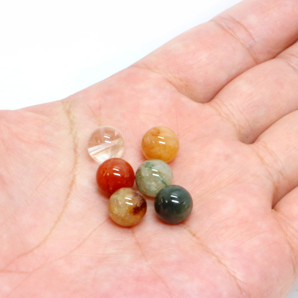 ●5粒売り●ミックス ルチルクォーツ 福禄寿【丸玉】10mm【天然石 ビーズ パワーストーン】