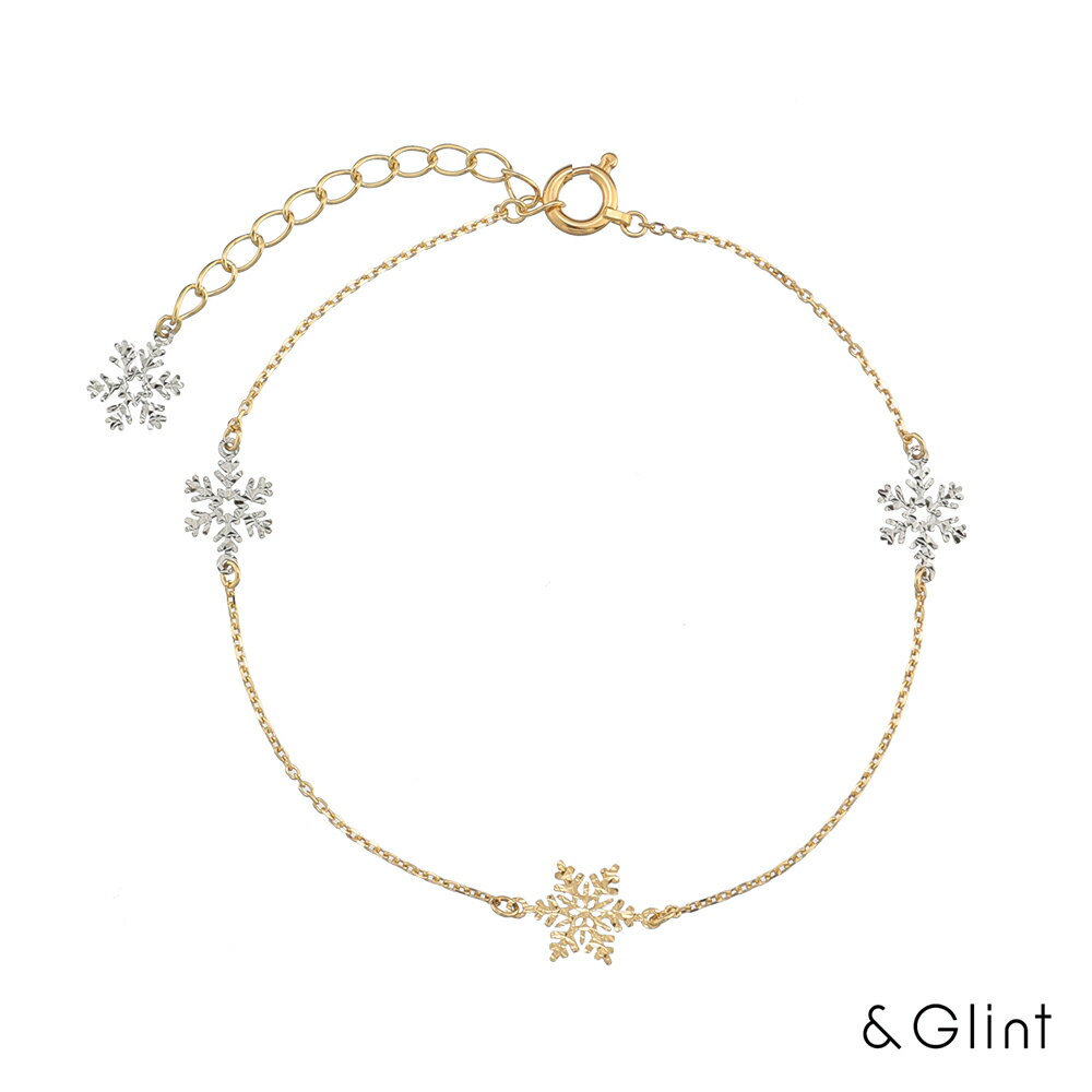 ★20%OFFクーポン配布中★K18 イエローゴールド/ホワイトゴールド コンビカラー 雪の結晶 ブレスレット プレゼント ギフト シンプル アレルギー対応 エ...