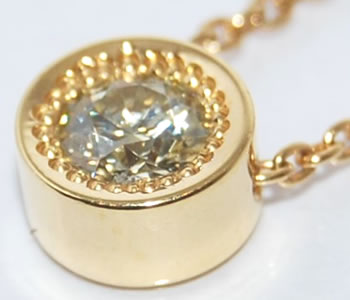 ダイヤモンド-0.287ct オリジナル ミル打ち デザイン K18 ペンダントネックレス 【店頭受取対応商品】