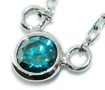 ブルーダイヤモンド-0.11ct ドーナツ フクリン枠 シャトン プチ 両釣り デザイン Pt ペンダントネック..