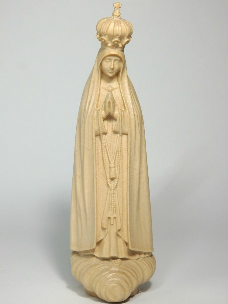 《レーピ》欧州教会使用創業100年 木彫りブランド木彫り　聖母マリア像「 ファティマ 」ニス仕上げ　高さ 12cm保証書付【イタリア】
