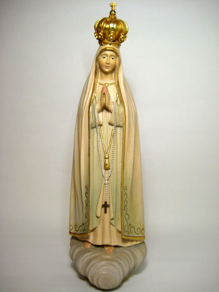 《レーピ》欧州教会使用創業100年 木彫りブランド木彫り　聖母マリア像「 ファティマ 」カラー（手彩色）高さ 36cm　保証書付【イタリア】