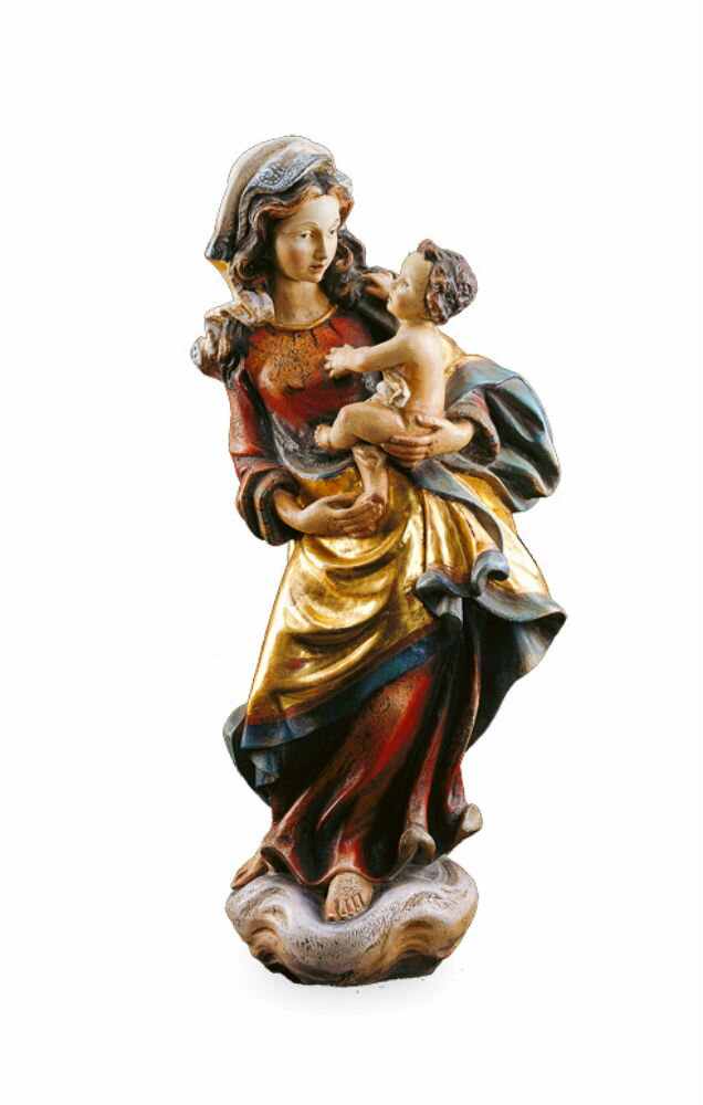 《レーピ》欧州教会使用創業100年 木彫りブランド木彫り 聖母マリア像「フローレンス」聖母子像 アンティーク調24金仕上げ高さ 60cm 保証書付【イタリア】