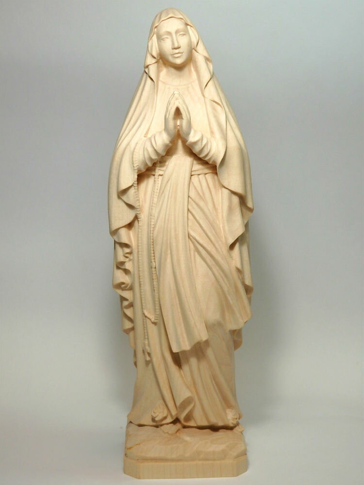 《レーピ》欧州教会使用創業100年 木彫りブランド木彫り　聖母マリア像「 ルルド 」白木仕上げ　高さ 36cm保証書付