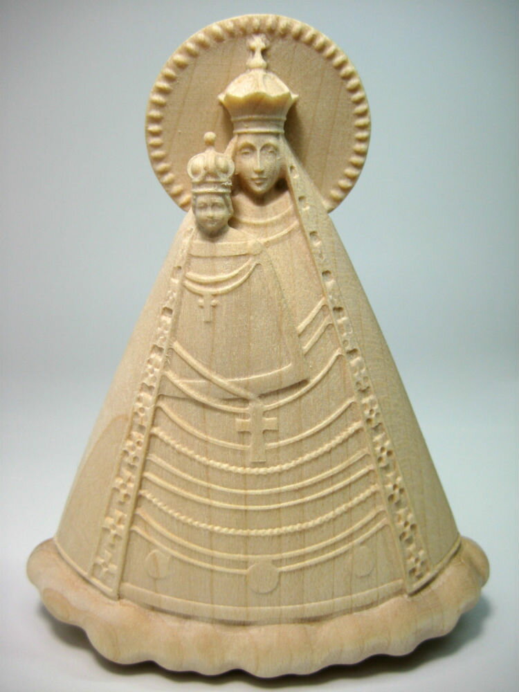 《レーピ》欧州教会使用創業100年木彫りブランド木彫り　聖母マリア像「マグナマーテル・オーストリア」母子像白木仕上げ高さ 9cm　保証書付【イタリア】