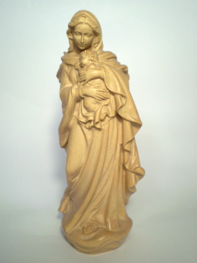 《レーピ》欧州教会使用創業100年 木彫りブランド木彫り　聖母マリア像「ルネサンス」聖母子像 ニス仕上げ　高さ 15c…