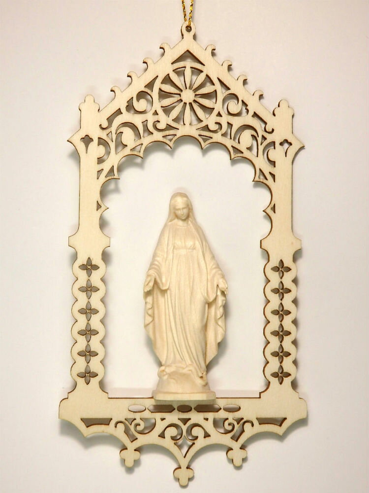 《レーピ》欧州教会使用創業100年 木彫りブランド『ポプラ材 つり飾り』ミニ木彫り　聖母マリア像「 無原罪 」白木仕…