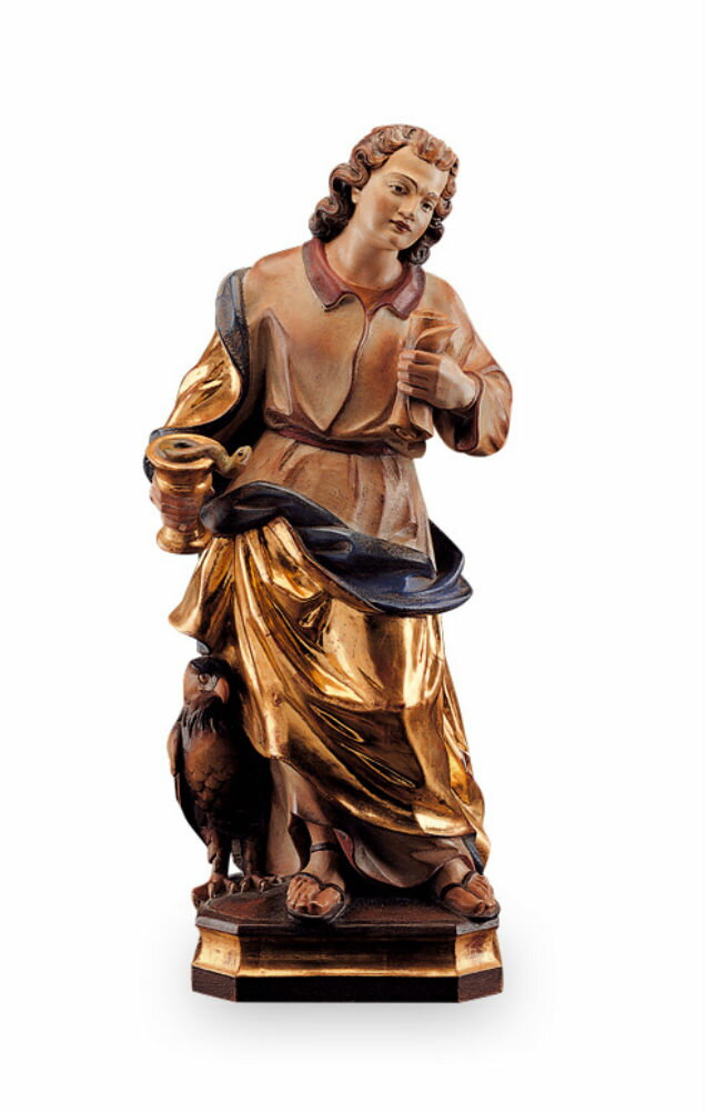 ◆◆　製品仕様　◆◆ ・木彫り　諸聖人像 　「セント・ジョン・エヴァンジェリスト」 　　（St. John Evangelist） ・素材　： 自然木 ・製法　： 無垢材から彫出し（木彫り） ・仕上げ： カラー（手彩色） 　　　　　 アンティーク調24K金箔貼仕上げ OA 　　　　　 表面は人工的ひび割れでアンティーク調に 　　　　　（OA = Antique finished, 24 carat gold gilding） ・色調　： フルカラー ・高さ　： 60 cm ・イタリア・レーピ（LEPI）社製 ・台座裏にメーカの金属ブランドプレート ・品質保証書付き ◆◆　商品・ブランド　説明　◆◆ 　木彫りの諸聖人像「セント・ジョン・エヴァンジェリスト」（St. John Evangelist）です。 　自然木から彫出し、表面に人工的ひび割れでアンティーク調カラーで、24金箔貼り仕上げで非常に豪華絢爛な作品です。色付けや金箔貼りは、左の写真の様に職人が油絵具と絵筆で一点一点を丁寧に手作業でしております。 　イタリアのレーピ（LEPI）社製で、きわめて精巧に細部まで彫られていています。 　レーピ社は北イタリア・ドロミテのガルディーナ渓谷で1920年に設立で創業100年。キリスト教カトリック聖具の欧州では有名な信頼の高級木彫りブランド。 　そのお像や十字架はヨーロッパ各地の教会で広く使われています。その証として、品質保証書と台座底にレーピ社の金属ブランドプレートが埋め込まれています。 　市販のお像の大半はプラスティク樹脂（レジン）か人造大理石製で、温かみと高級感のある木彫りはとても珍しく日本国内では入手困難です。 　余談ですが、最近のIT業界では、技術的話題を社内外に解りやすく説明・布教する使命を持つ「テクニカル・エヴァンジェリスト」という職業も存在しています。 ◆ この商品に関する注意事項 ◆ ・素材（自然木）の特性や手彩色（手塗り）によって、製品により多少の違いがあることがございます。 ・商品画像の色は撮影状況やパソコン等の環境によって、実物と少し差が出ることがございます。 以上、あらかじめご了承ください。 【お届け方法】（全国送料無料） 日本郵便又は、ヤマト宅急便（追跡サービス有）にて対面でお届け。※日時指定ございましたら承ります。 【返品・交換について】 ご安心してご注文して頂ける様に弊店では、商品開封後でも未使用でしたら返品・交換を承ります。 詳細は下記の"↓Shopping Guide"の『返品・交換について』をご確認下さい。 * * * * * * * * * * * * * * * * * * * * * * * * * * * * ●木彫り　諸聖人像 　「セント・ジョン・エヴァンジェリスト」シリーズ　23種 　◎高さ：20cm、30cm、36cm、60cm 　◎仕上げ： 　　・白木（自然木彫出しのまま無処理） 　　・ニス塗り 　　・ダークブラウン 　　・ブラウン（濃淡2色） 　　・フルカラー 　　・アンティーク仕上げ フルカラー 　　・アンティーク仕上げ（24K金箔貼）フルカラー→※この商品 　※彩色商品は全て手彩色です。 　※高さ、仕上げの組合せの23種のシリーズ 　　（一部設定なしあり） 　◎楽天市場には順次掲載していきますが、未掲載商品つきましてはお気軽にお問合せ下さい。どの商品もお取り寄せ可能です。ご検討・購入して頂ける様に商品掲載いたします。 * * * * * * * * * * * * * * * * * * * * * * * * * * * * 　弊店はイタリア・レーピ社より直輸入で皆様にお届けしております。品種、仕上げ、サイズ等の組合せにより商品種類は1万点にも及び非常に多種多様で、お気に召して頂ける商品もあるかと存じます。 　尚、レーピ社製品はカトリックの聖具だけでなく、その木彫り技術を生かしてオブジェや飾りとしての人物・動物・アクセサリーなど一般の木彫り製品も多数ございます。 * * * * * * * * * * * * * * * * * * * * * * * * * * * *