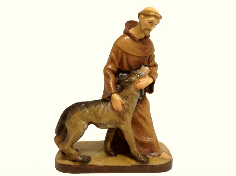 ◆◆　製品仕様　◆◆ ・聖人　「狼と聖フランシスコ」「聖フランチェスコ」 　（St. Francis with wolf / Saints） ・素材　： 自然木 ・製法　： 無垢材から彫出し（木彫り） ・仕上げ： 手彩色（フルカラー）C 　　　　　 (C = Painted in oil colours)※油絵具での彩色 ・色調　： フルカラー ・高さ　： 10 cm ・イタリア・レーピ（LEPI）社製 ・台座裏にメーカの金属ブランドプレート ・品質保証書付き ◆◆　商品・ブランド　説明　◆◆ 　自然木から彫り出したフルカラーで温かみのある、木彫り「狼と聖フランシスコ」。 イタリアのレーピ（LEPI）社製で、きわめて精巧に細部まで彫られていています。 色付けは、左の写真の様に職人が油絵具と絵筆で一点一点を丁寧に手彩色しております。 　レーピ社は北イタリア・ドロミテのガルディーナ渓谷で1920年に設立で創業100年。キリスト教カトリック聖具の欧州では有名な信頼の高級木彫りブランド。 そのお像や十字架はヨーロッパ各地の教会で広く使われています。その証として、品質保証書と台座底にレーピ社の金属ブランドプレートが埋め込まれています。 　市販のお像の大半はプラスティク樹脂（レジン）か人造大理石製で、温かみと高級感のある木彫りはとても珍しく日本国内では入手困難です。 ◆ この商品に関する注意事項 ◆ ・素材（自然木）の特性や手彩色（手塗り）によって、製品により多少の違いがあることがございます。 ・商品画像の色は撮影状況やパソコン等の環境によって、実物と少し差が出ることがございます。 以上、あらかじめご了承ください。 【お届け方法】（全国送料無料） 日本郵便又は、ヤマト宅急便（追跡サービス有）にて対面でお届け。※日時指定ございましたら承ります。 【返品・交換について】 ご安心してご注文して頂ける様に弊店では、商品開封後でも未使用でしたら返品・交換を承ります。 詳細は下記の"↓Shopping Guide"の『返品・交換について』をご確認下さい。 * * * * * * * * * * * * * * * * * * * * * * * * * * * * ●聖人像 「狼と聖フランシスコ」シリーズ 10種 　◎高さ：8cm, 10cmm 　◎仕上げ： 　　・白木（自然木彫出しのまま無処理） 　　・ニス塗り 　　・ダークブラウン 　　・ライトブラウン（濃淡2色） 　　・フルカラー　　→　　この商品 　※彩色商品は全て手彩色です。 　◎楽天市場には順次掲載していきますが、未掲載商品つきましてはお気軽にお問合せ下さい。どの商品もお取り寄せ可能です。ご検討・購入して頂ける様に商品掲載いたします。 * * * * * * * * * * * * * * * * * * * * * * * * * * * * 　弊店はイタリア・レーピ社より直輸入で皆様にお届けしております。品種、仕上げ、サイズ等の組合せにより品種は1万点にも及び非常に多種多様で、お気に召して頂ける商品もあるかと存じます。 　尚、レーピ社製品はカトリックの聖具だけでなく、その木彫り技術を生かしてオブジェや飾りとしての人物・動物・アクセサリーなど一般の木彫り製品も多数ございます。 * * * * * * * * * * * * * * * * * * * * * * * * * * * *