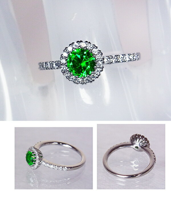 濃厚Vividなネオングリーン、最高級・極上のロシア・ウラル産！驚異の輝き凝縮する0.78ct！まばゆいダイヤ包む小宇宙！Ptデマントイドガーネット0.78ct(D0.22ct)リング！