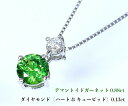 大粒ロシア・ウラル産☆圧巻0.88ct！ハート&キュー燦然ダイヤ！ヴィヴィッド☆コントラスト！目を奪う濃厚☆ネオンライムグリーン！Ptデマントイドガーネット0.88ct（D 0.13ct）ネックレス！【中宝研・鑑別書付】《売り切れ》