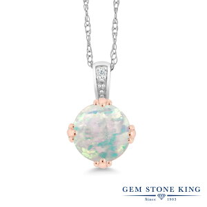 Gem Stone King 0.3カラット シミュレイテッド ホワイトオパール 天然 ダイヤモンド 10金 Two Toneゴールド(K10) ネックレス ペンダント レディース 小粒 シンプル 10月 誕生石 金属アレルギー対応 誕生日プレゼント