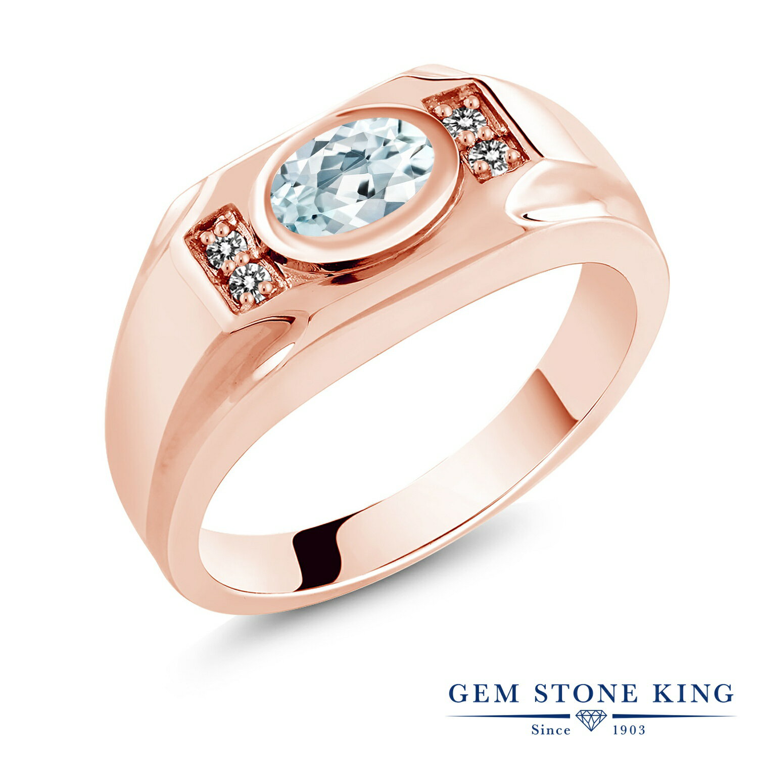 楽天Gem Stone King ジュエリー専門店1.23カラット 天然 アクアマリン 指輪 リング メンズ ダイヤモンド シルバー925 ピンクゴールド 加工 3月 誕生石 天然石 お守り 誕生日プレゼント 男性 彼氏 旦那 ブランド 水色 大粒 おしゃれ マルチストーン