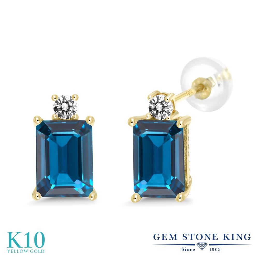 楽天Gem Stone King ジュエリー専門店4.03カラット 天然 ロンドンブルートパーズ ピアス レディース ダイヤモンド 10金 イエローゴールド K10 11月 誕生石 金属アレルギー 天然石 お守り 誕生日プレゼント 女性 彼女 妻 ブランド 大粒 四角い おしゃれ スタッド