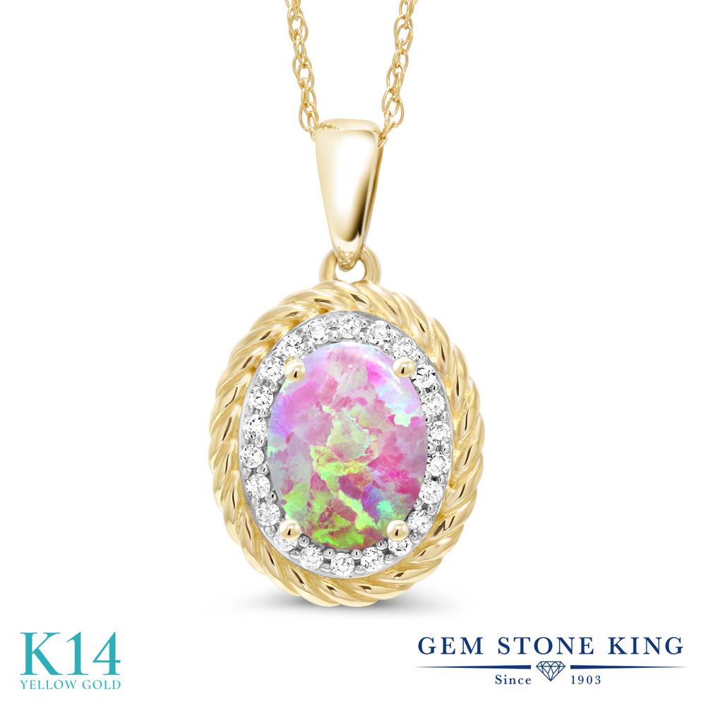 楽天Gem Stone King ジュエリー専門店1.2カラット シミュレイテッド ピンクオパール ネックレス レディース ペンダント 天然 ダイヤモンド 14金 イエローゴールド K14 10月 誕生石 お守り 誕生日プレゼント 女性 彼女 妻 ブランド 大粒 オーバル ヘイロー ロープ おしゃれ