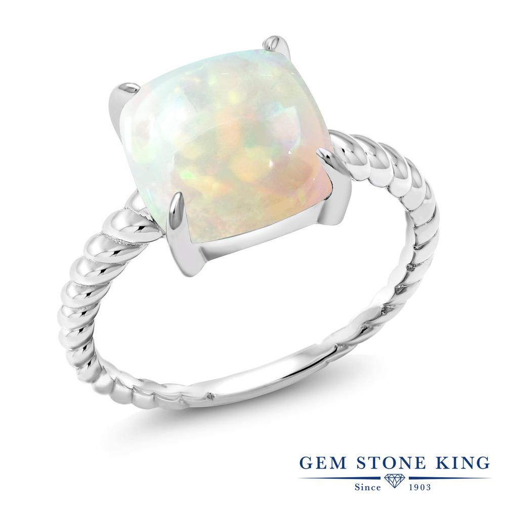 楽天Gem Stone King ジュエリー専門店2.58カラット 天然 エチオピアンオパール リング レディース 指輪 シルバー925 10月 誕生石 天然石 女性 彼女 妻 ブランド 白 大粒 スクエア ロープ 一粒 細身 おしゃれ ソリティア