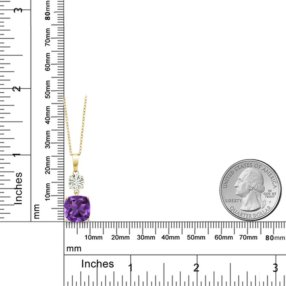 3.8カラット 天然 アメジスト ネックレス レディース ペンダント モアサナイト Charles & Colvard イエローゴールド 加工 シルバー925 ブランド おしゃれ スクエア 2連 アメシスト 紫 大粒 シンプル 天然石 2月 誕生石 プレゼント 女性 彼女 妻 誕生日