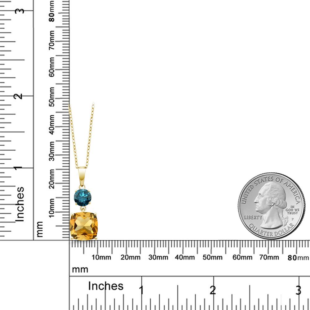4.4カラット 天然 シトリン ネックレス レディース ペンダント ブルーダイヤモンド イエローゴールド 加工 シルバー925 ブランド おしゃれ スクエア 2連 黄色 大粒 シンプル 天然石 11月 誕生石 プレゼント 女性 彼女 妻 誕生日