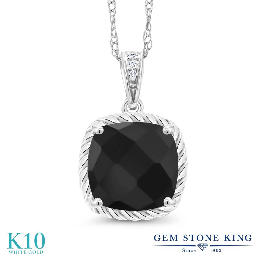 楽天Gem Stone King ジュエリー専門店2.13カラット 天然 オニキス ネックレス レディース ペンダント ダイヤモンド 10金 ホワイトゴールド K10 8月 誕生石 天然石 お守り 誕生日プレゼント 女性 彼女 妻 ブランド 黒 大粒 スクエア ロープ おしゃれ