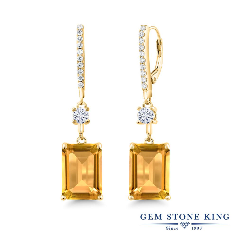 楽天Gem Stone King ジュエリー専門店17.16カラット 天然 シトリン ピアス レディース モアサナイト シルバー925 イエローゴールド 加工 11月 誕生石 金属アレルギー 天然石 お守り 誕生日プレゼント 女性 彼女 妻 ブランド 黄色 大粒 四角い 細身 おしゃれ ぶら下がり レバーバック