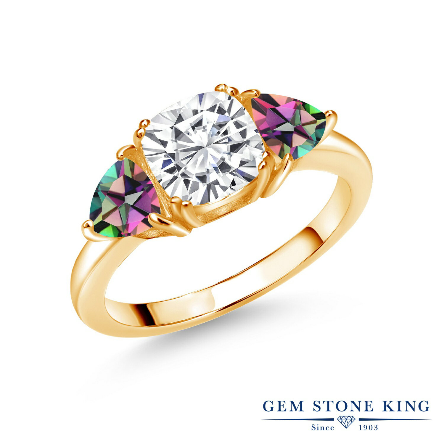 ブランドGem Stone King （ジェムストーンキング）商品名2.9カラット モアサナイト 指輪 リング レディース 天然石 ミスティックトパーズ (グリーン) シルバー925 イエローゴールドコーティング18K Yellow Gold Plated Silver Green Mystic Topaz 3Stone Engagement Ring Set with Created Moissanite by Gem Stone King 2.90 Cttwジェムストーン1.7カラット モアサナイト Near Colorless (GH) (7mm x 7mm)Gem Stone King Moissaniteクッション カット0.6カラット 天然 グリーン ミスティック トパーズ (5mm x 5mm) 総カラット数2.9カラット (合計 3粒)金属の素材シルバー イエローゴールドコーティング 刻印入り金属アレルギーフリー ニッケルフリーセッティングプロング(爪留め) セッティング付属品ジュエリーボックス・品質保証カード・手さげバッグ品番VIV-0221-CS-CMS-GM-MT-GR-YPSSモアサナイト Moissanite について天然ダイヤモンドの数倍輝くと言われている世界で最も輝く鉱石モアサナイト（別名：モアッサナイト）。無色透明であり、ダイヤモンドと硬度がほぼ同じで耐久性が非常に高いモアサナイトは、世界が注目する次世代の最先端の宝石。ダイヤモンドは皮脂との親和性が高く曇りやすいのですが、モアサナイトは親和性が低く素晴らしい輝きが持続します。米国では、ダイヤモンドよりも輝き、約10分の1の価格で購入できるモアサナイトが婚約指輪・結婚指輪としても非常に支持されています。Gem Stone King（ジェムストーンキング）創業115年を超える、世界が認める「天然石の王」定番からトレンドまでおしゃれなデザインが世界的に人気のジュエリーブランド高品質の天然石をお求め安い価格で販売！海外「ニューヨーク」から直接お届けしております● 普段使いやご褒美に20代、30代、40代、50代と幅広い年代の大人の女性にぴったり似合う贅沢な高級感デイリーに、オフィス カジュアルに、お呼ばれなどのフォーマルにも使える、上品できれいめなデザイン● 大切な女性（妻、嫁、彼女）へのプレゼントに結婚・婚約、結婚記念日、誕生日プレゼント、夫婦の記念日にクリスマス、ホワイトデー、バレンタインデー、母の日のギフトに仲良しな女友達へのサプライズギフトに還暦のお祝い、成人・入学・卒業のお祝いの贈り物にもおすすめ● 幸運のお守りにパワーストーンとしても人気の宝石たちは、お守りとしても世界中で愛用されています＊ GemStoneKingの正規品、生涯保証でお修理も可＊ 金属アレルギーフリー ニッケルフリーで安心Gem Stone King モアサナイトシルバー イエローゴールドコーティング スリーストーンリング1.7カラットのモアサナイトとシルバー イエローゴールドコーティングでお作りするスリーストーンスリーストーンリング。ゴールドとシルバーのツートンカラーがスタイリッシュに大人のクラス感をアップ。ミスティック トパーズをアクセントストーンに添えた、魅力的なカラーコンビネーションがおしゃれなジュエリー。宝石を高い位置にキープし輝きを最大限に引き出すプロング(爪留め)セッティングがモアサナイトをより美しく鮮やかに引き立たせます。エンゲージリング・マリッジリングに最適です。20代、30代、40代、50代と幅広い年代にぴったり似合う、上品で贅沢な高級感がおすすめです。普段使いや特別な装いに、シーンを選ばずお使いいただけます。ブランドGem Stone King （ジェムストーンキング）商品名2.9カラット モアサナイト 指輪 リング レディース 天然石 ミスティックトパーズ (グリーン) シルバー925 イエローゴールドコーティングジェムストーン1.7カラット モアサナイト Near Colorless (GH) (7mm x 7mm)Gem Stone King Moissaniteクッション カット0.6カラット 天然 グリーン ミスティック トパーズ (5mm x 5mm) 総カラット数2.9カラット (合計 3粒)金属の素材シルバー イエローゴールドコーティング 刻印入り金属アレルギーフリー ニッケルフリーセッティングプロング(爪留め) セッティング付属品ジュエリーボックス・品質保証カード・手さげバッグ品番VIV-0221-CS-CMS-GM-MT-GR-YPSSモアサナイト リング で探す人気ランキングから探す
