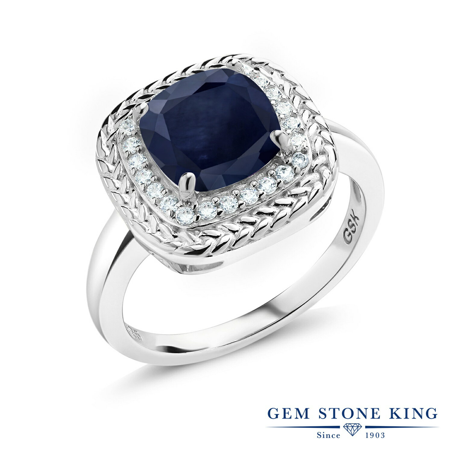 楽天Gem Stone King ジュエリー専門店3.06カラット 天然 サファイア リング レディース 指輪 シルバー925 9月 誕生石 天然石 お守り 誕生日プレゼント 金属アレルギー対応 ブランド 青 大粒 スクエア ロープ 編み込み 派手 大ぶり 大きめ おしゃれ カクテル