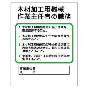 木材加工用機械作業主任者の職務 標識板 500×400mm×1mm厚 356-08