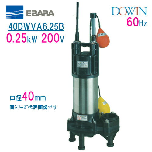 エバラ 樹脂製汚水・汚物用水中ポンプ 40DWVA6．25B 0．25kW 200V 60Hz 口径40mm 自動形 フロートスイッチ付 荏原製作所製水中ポンプ EBARA ダーウィン DOWIN