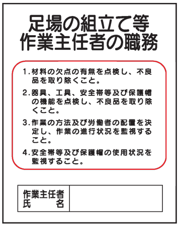 足場の組立て等作業主任者の職務　J1　500×400