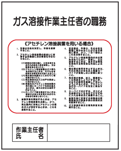 ガス溶接作業主任者の職務J15　500×400
