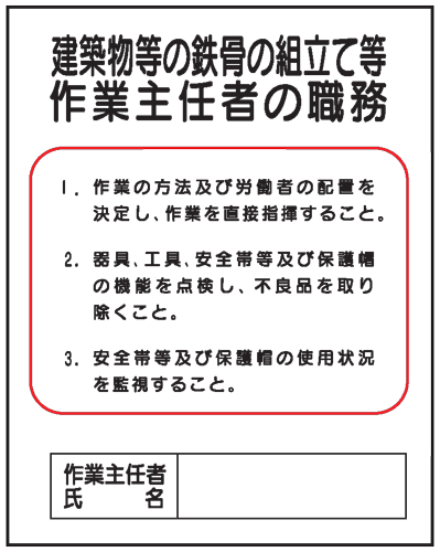 建築物等の鉄骨の組立て等作業主任者の職務J22　500×400