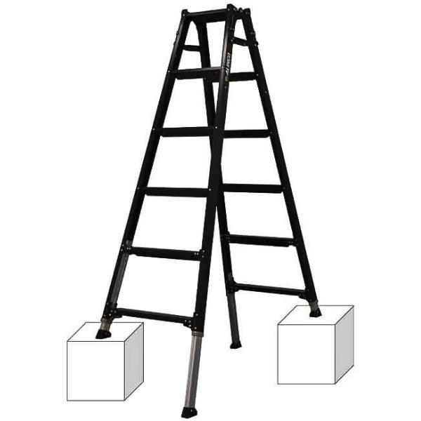 アルインコ 伸縮脚付 はしご兼用脚立 PRW180BK 6尺 両面ワイドステップ60mm ブラック