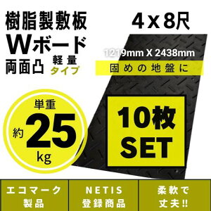 Wボード軽量タイプ 1219mm×2438mm 両面凸 18mm厚 4尺×8尺 10枚セット プラスチック敷板 樹脂製敷板 プラシキ プラ敷板 プラ敷き ダイコク板 ジュライト 農園 畜産 養生敷板 でこぼこ 農道 あぜ道 砂利 ぬかるみ 送料無料