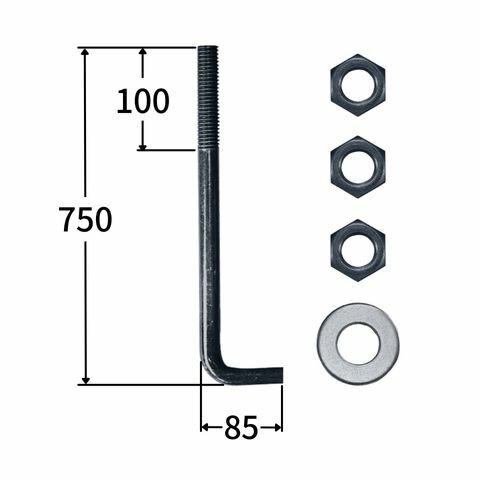 L型アンカーボルト M24×750 生地ナット3個ワッシャー1枚付