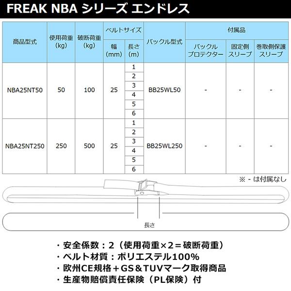 フリーク 荷締めベルト 青 エンドレス型 カムバックル式 75016 使用荷重250kg 幅25...