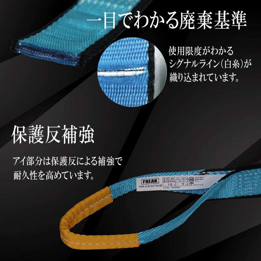 現場にGOのフリーク JISIII スリングベルト E型 両端アイ型 81027 使用荷重1250kg 幅35mm×長さ5.5m 入数1本｜アングル3