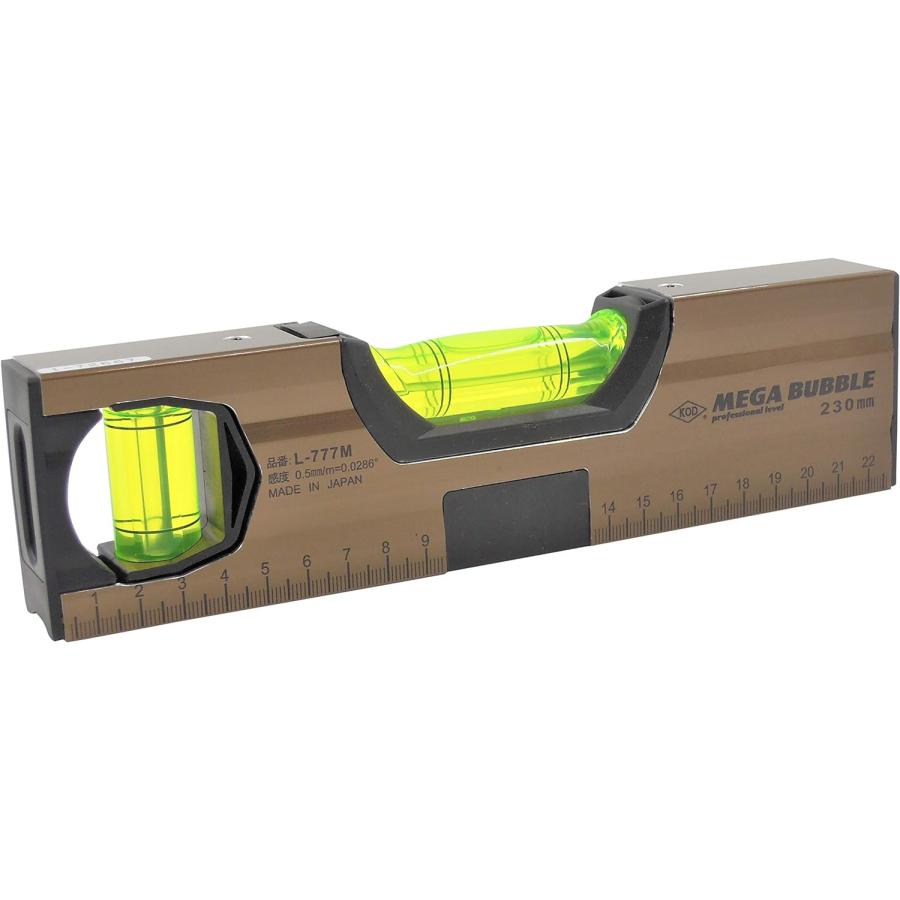 KOD L-777M 230mm メガバブルマグネット付アルミレベルV溝付 水平器 アカツキ製作所