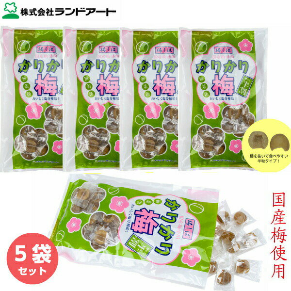 【5袋まとめ買い】ランドアート 国産 半割かりかり梅 種なし半粒タイプ 500g袋入 熱中症対策 塩分補給 国産梅 梅干し