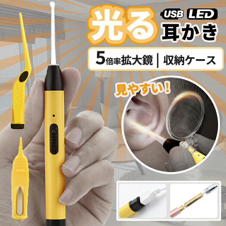 耳かき ライト 耳掻き ひかる ピンセット usb 充電式 ledライト 光る 拡大鏡 みみかき 耳掃除 セット ごっそり 耳垢 細い かわいい 子供 大人 こども 赤ちゃん キッズ ベビー 携帯 持ち運び 介護 敬老の日 出産祝い プチギフト プレゼント 送料無料