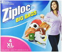 ◆商品名：ジップロック ビッグバッグ ダブルジッパー 防水バック 大きい サイズ Ziploc Big Bag Double Zipper (X-Large(60cm×51cm) 4枚入り) [並行輸入品] 入荷時期により、パッケージのデザイン変更がございます。ダブルジッパーのしっかり密閉により、湿気、ほこり、害虫からも守ってくれます あらゆるものの整理・保護・持ち運びに使えます。　衣服、寝具類、プール 海水浴グッズ、スポーツグッズなど色々収納できます。 底にタックが入っているから、かさばるアイテムも収納可能 サイズ：60cm×51cm 4枚入り 淡いブルーの入った半透明タイプ（サブ画像をご確認下さい） 窒息の危険を招かぬよう、赤ちゃんやお子様を本品に近づけないようにしてください