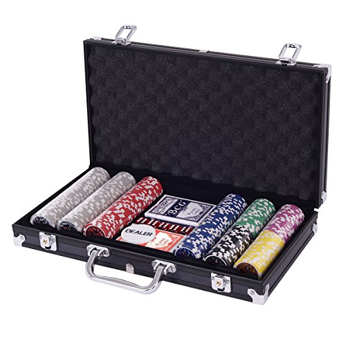 Costway ポーカーチップ チップ 300枚 ポーカーセット カジノチップ トランプ付き カジノゲーム ポーカーゲーム ブラックケース