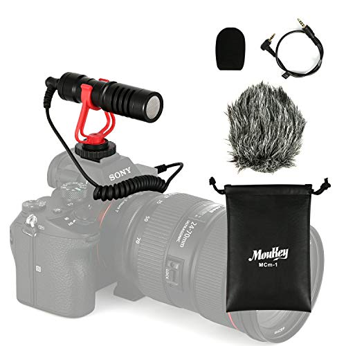 Moukey DSLR カメラマイク 外付けマイク モニターヘッドホン接続 ミニ三脚 IP4防水ケース付 単一指向性 コンデンサー型 3.5mm変換ケ