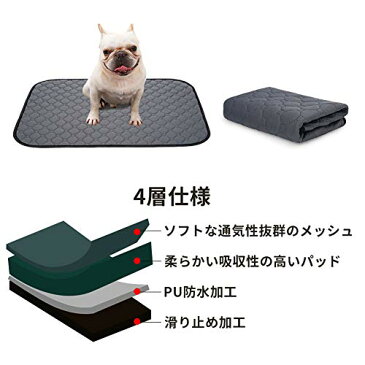 ペットシーツ 洗える 猫 犬用 おしっこパッド ペット用 トイレ下敷きマット 速乾 洗える 脱臭 抗菌(グレーM 二枚セット)