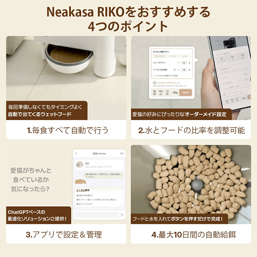 10%OFFクーポン★業界初ウェットフード給餌器★Neakasa Riko 自動給餌器 猫用 中小犬...