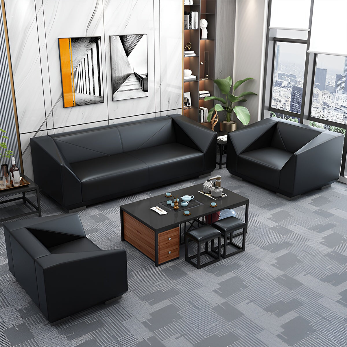 応接ソファー オフィスソファー 1～3人掛けソファー 応接用　応接室 革　通気性　フィット感　快適 ソ..