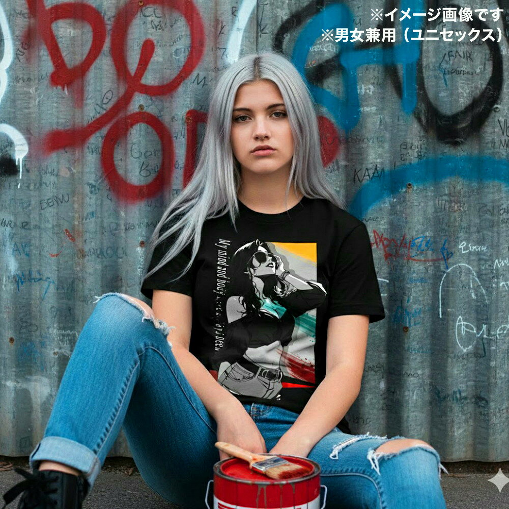 GENJU イラスティック　都会的　グラフィック メンズ レディース 美人 Tシャツ 半袖 長袖 Don't tie me down. 大きめサイズあり XXL XXXL 2L 3L 4L