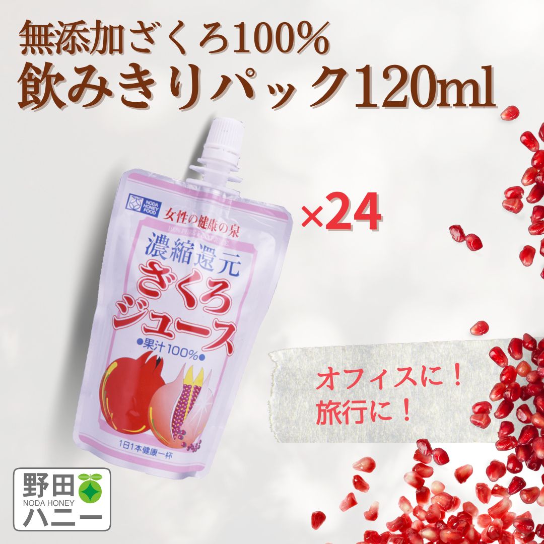 話題のスーパーフード！ ざくろ100％ジュース果汁 飲みきりパック＜濃縮還元＞120g×24本＜1ケース＞●野田ハニーザクロジュース／ざくろジュースランキング1位のサムネイル