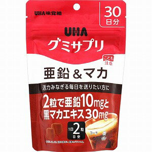 ■商品詳細活力みなぎる毎日を送りたい方に2粒で亜鉛10mgと黒マカエキス30mg■成分・分量・用法 成分・分量＜原材料＞砂糖、水飴、コラーゲン、濃縮りんご果汁、黒マカエキス末、甘味料（ソルビトール）、酸味料、グルコン酸亜鉛、ゲル化剤（ペクチン）、香料、着色料（カラメル）、光沢剤、（原料の一部にゼラチンを含む）＜アレルギー表示＞原材料に含まれるアレルギー物質（27品目中）りんご・ゼラチン＜栄養成分表示＞2粒（標準5g）当たりエネルギー・・・16kcalたんぱく質・・・0.3g脂質・・・0〜1g炭水化物・・・3.9gナトリウム・・・0〜2mg亜鉛・・・10mg（143％）黒マカエキス末・・・30mgコラーゲン・・・300mg※（％）は1日当たりの栄養素等表示基準値に占める割合です。用法及び用量＜1日当たりの摂取量の目安＞1日2粒剤型・形状固形物■その他製品お問い合わせ先味覚糖株式会社 品質管理センター住所：奈良県大和郡山市今国府町137-5電話：0120-653-910